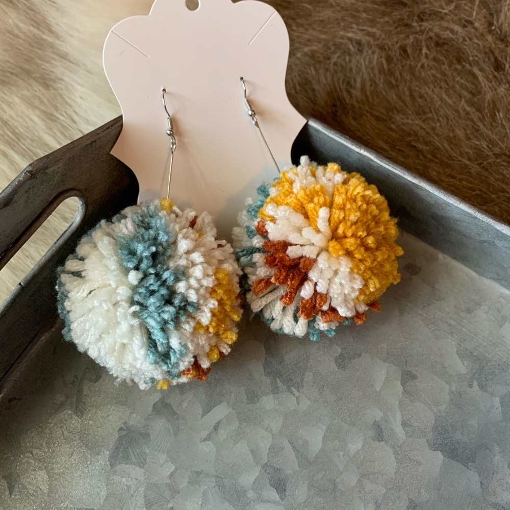 Multicolor Pom Earrings